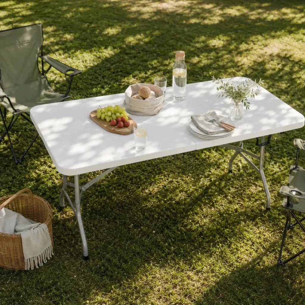 Mesa Plegable Picnic Para Jardin Exterior 180x74 Cm Calidad Superior Material 100 % Virgen Camping Portatil Picnic Unica Blanca En El Mercado Blanco