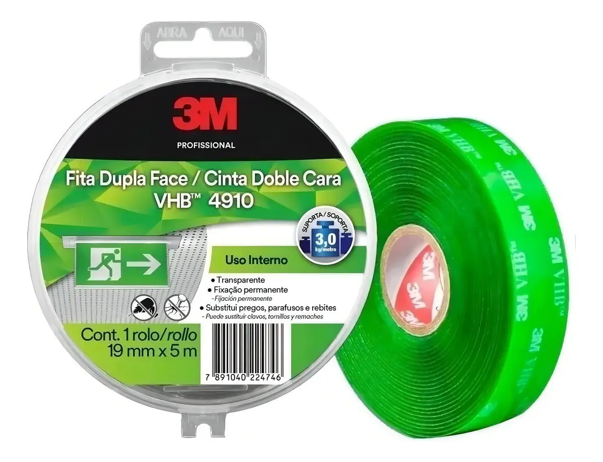 Cinta doble contacto doble faz 4910 3M 19 Mm X 5mts color transparente