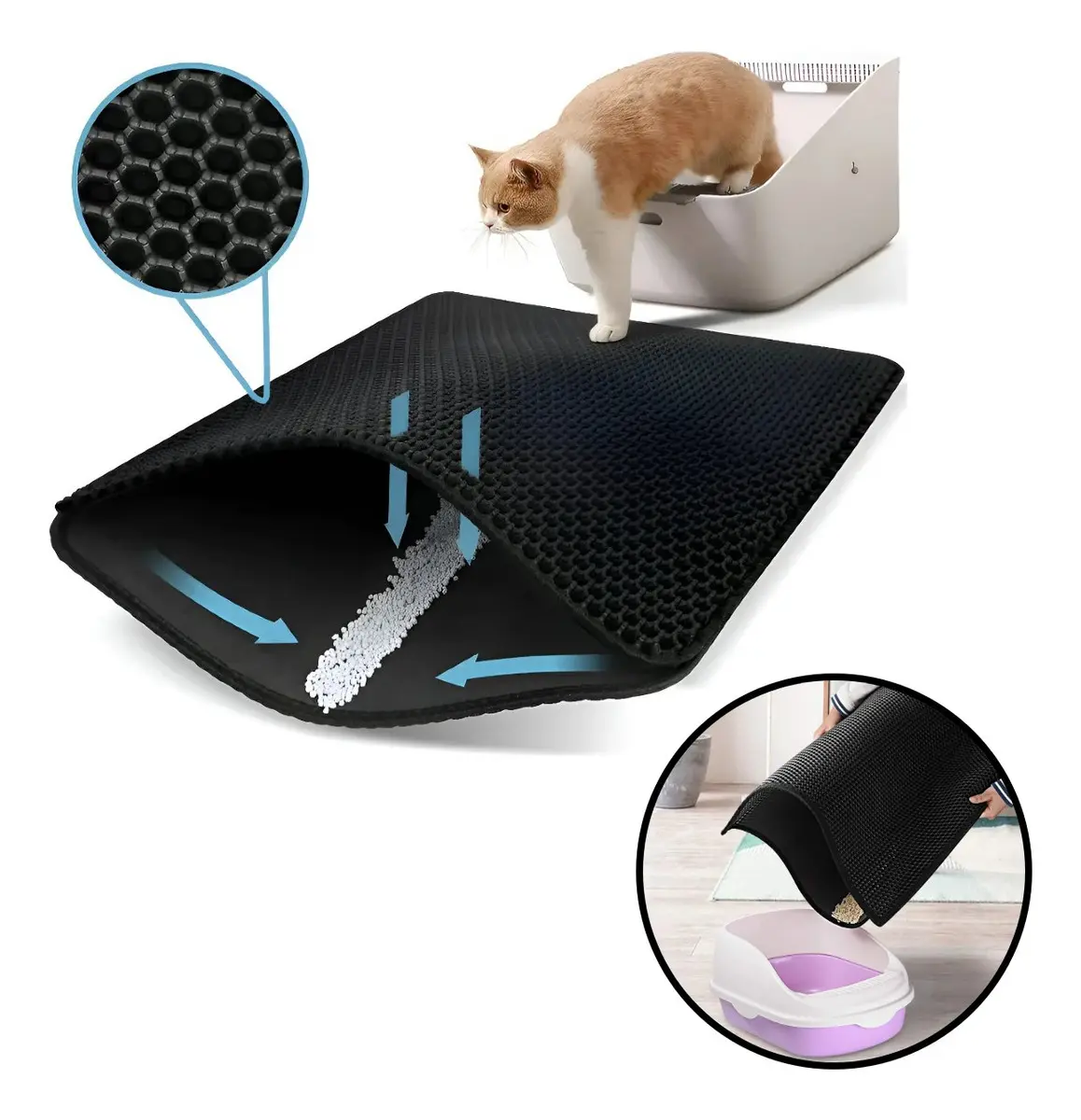 Alfombra Negra Doble Capa Atrapa Arena Pirotech Antideslizante Arenero Gato