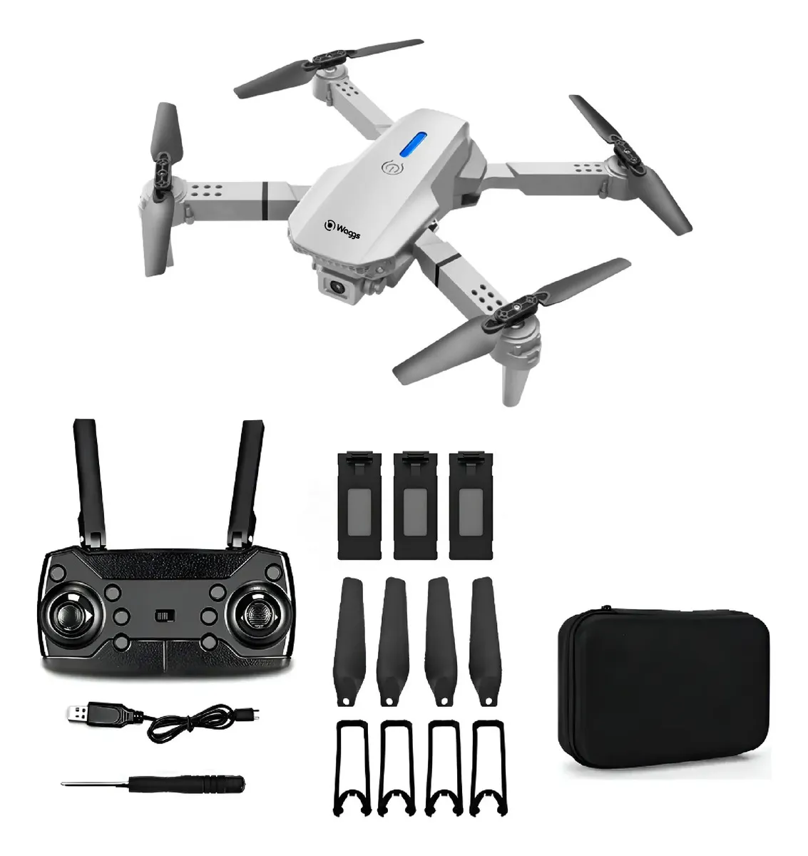 Drone Mini Con Cámara Hd Waggs 3 Baterías Recargables Gris