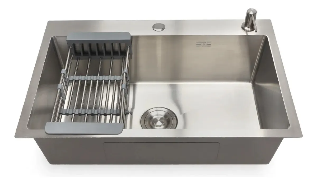 Bacha De Cocina Moderna Acero Inoxidable Simple Con Secaplatos Rectangular Fika 70x45x20cm Plateada