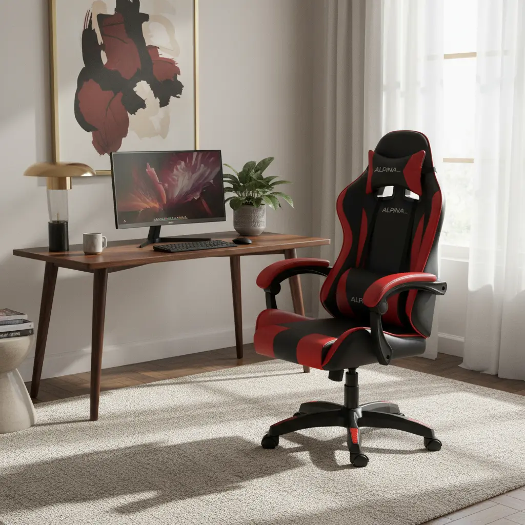 Silla Gamer Alpina Ergonómica Giratoria Reclinable ft-088 Color Negro/Rojo Material del tapizado Cuero sintético