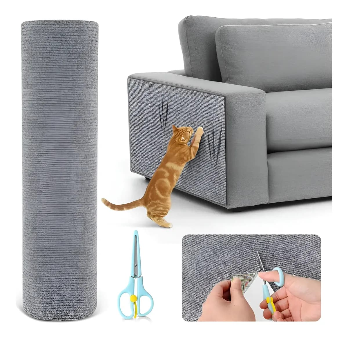 Rascador Autoadhesivo Premium Sillón Esquinero Gatos 100x50 Gris