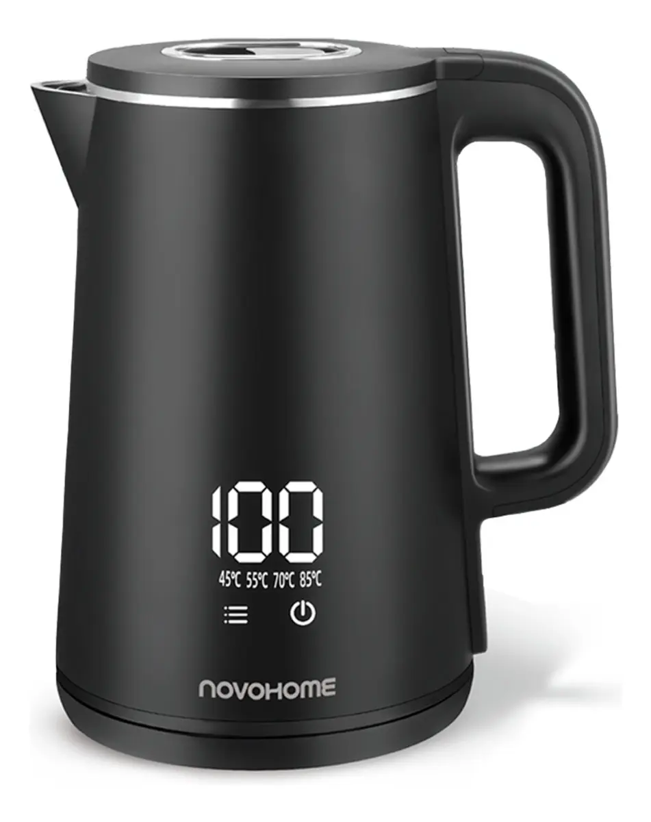 Pava Eléctrica Digital Novohome 2 Litros Pantalla Tactil Color Negro Acero Inoxidable Gran Capacidad XL