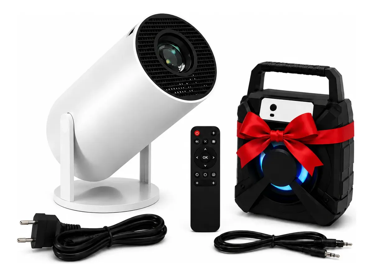 Proyector Portátil Led 4k +parlante Bluetooth+control+cable Blanco