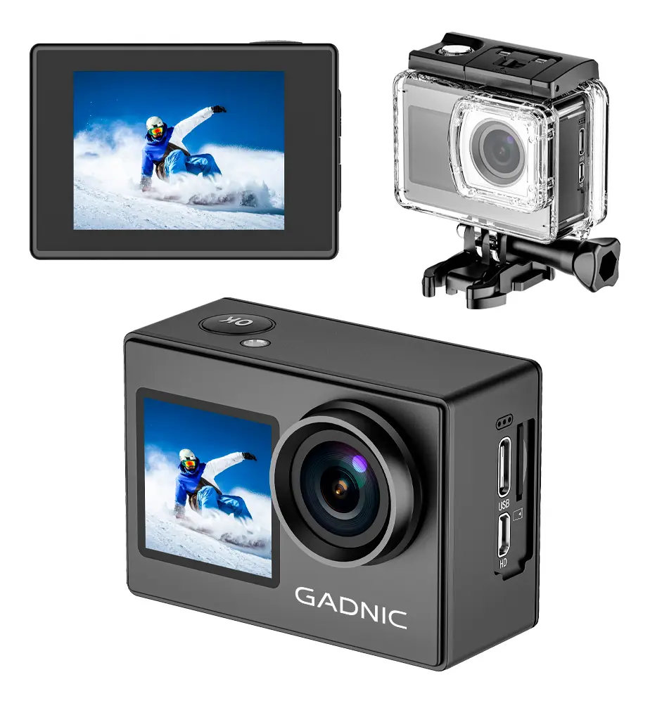 Camara Deportiva Gadnic 4K Dual Screen Conexion Inalambrica Estabilizacion EIS Sumergible 30 Metros Lente Gran Angular 170 Bateria 900 mAh