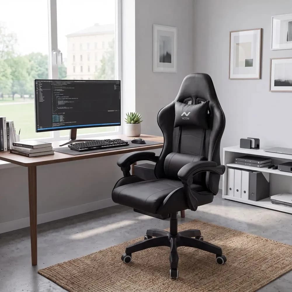 Silla de escritorio Nictom sg01 gamer ergonómica negra con tapizado de cuero sintético