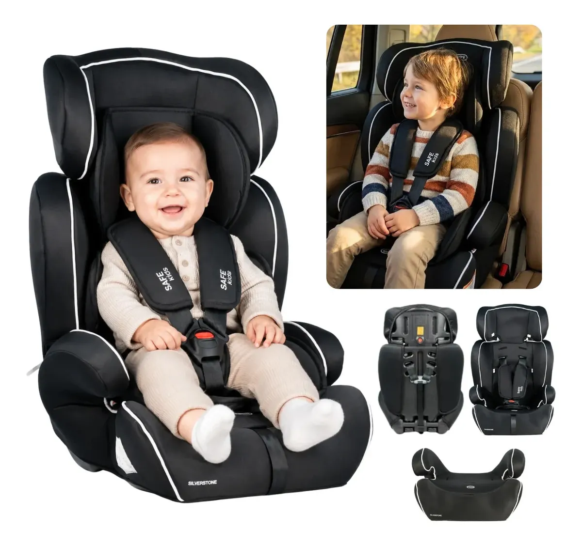 Booster Auto Bebe Mega Baby Silverstone 3 En 1 De 9 A 36 Kg Color Negro