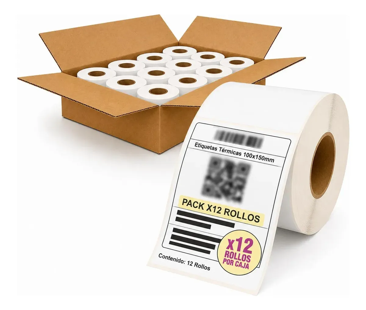 Etiquetas Térmicas Autoadhesivas ID Group 100 X 150 mm 12 Rollos Color Blanco