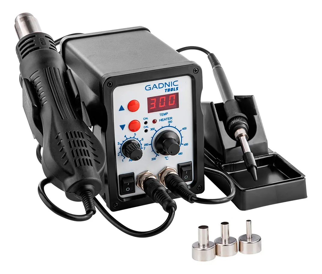 Estación de Soldado Gadnic 878D SMD 370w Aire Caliente Cautín Control PID 3 Boquillas