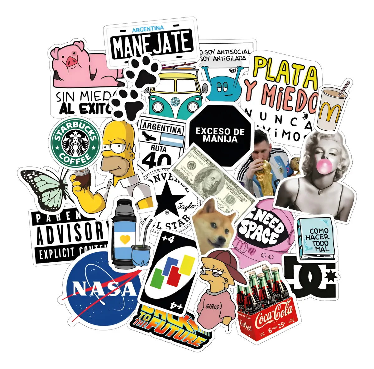 Pack Stickers Calcos Varios Diseños Termo, Mate, Compu