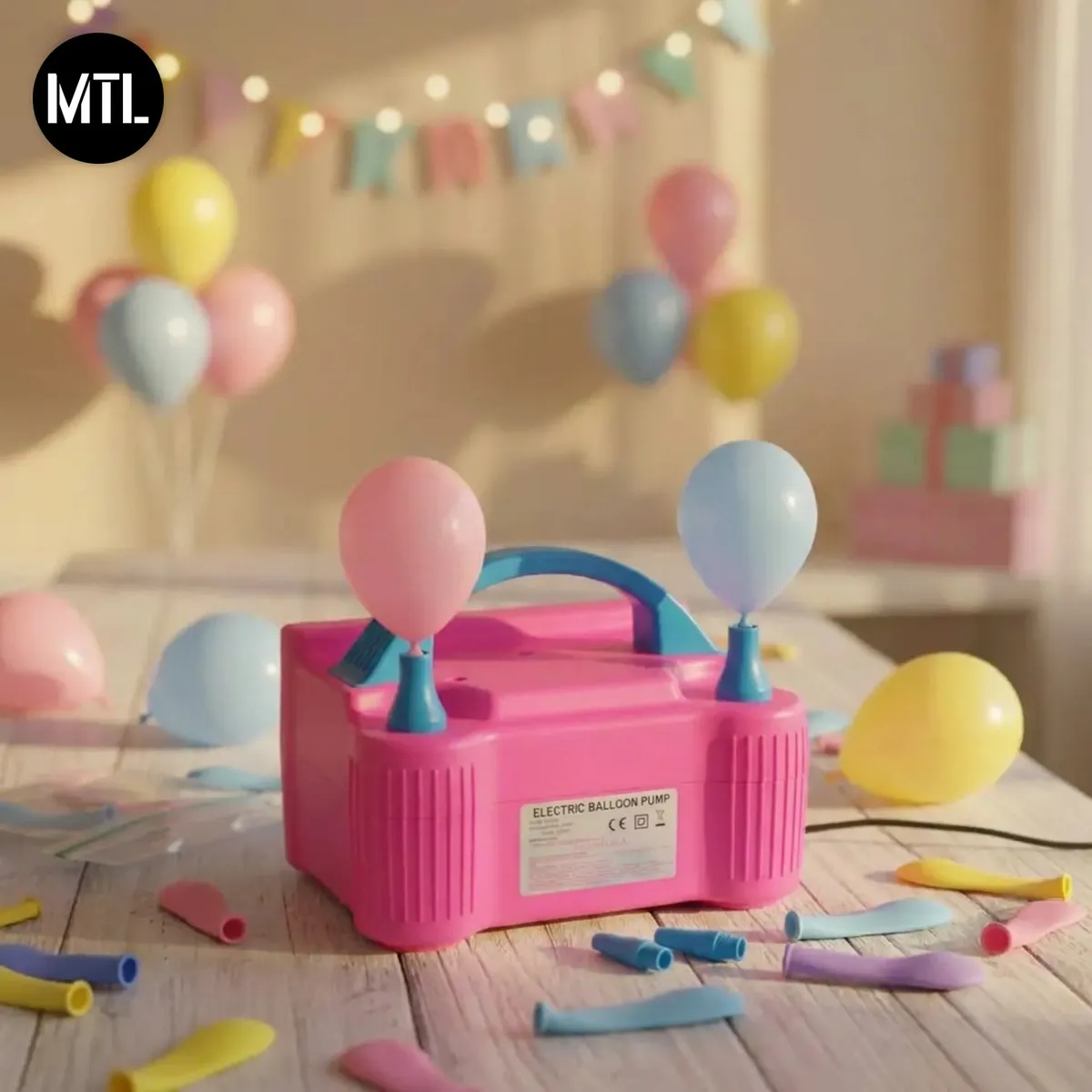Inflador De Globos MTL Eléctrico 600w Portátil Doble Pico Infla 2 A La Vez Compresor De Aire Para Látex Y Foil Fiestas Cumpleaños Bodas Eventos Baby Shower Decoración