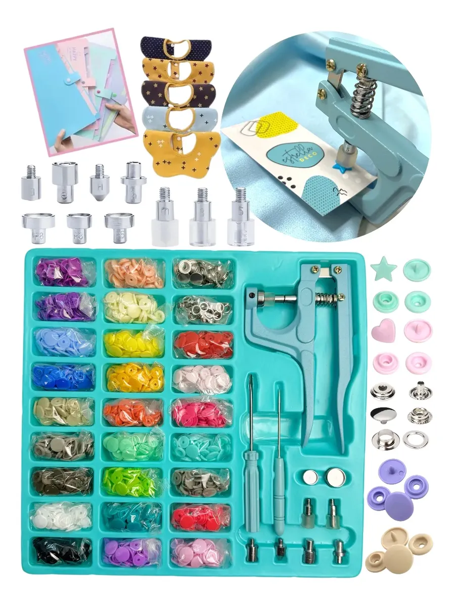 Kit Broches Surtidos X300u A Presión 12mm + Pinza Colocadora
