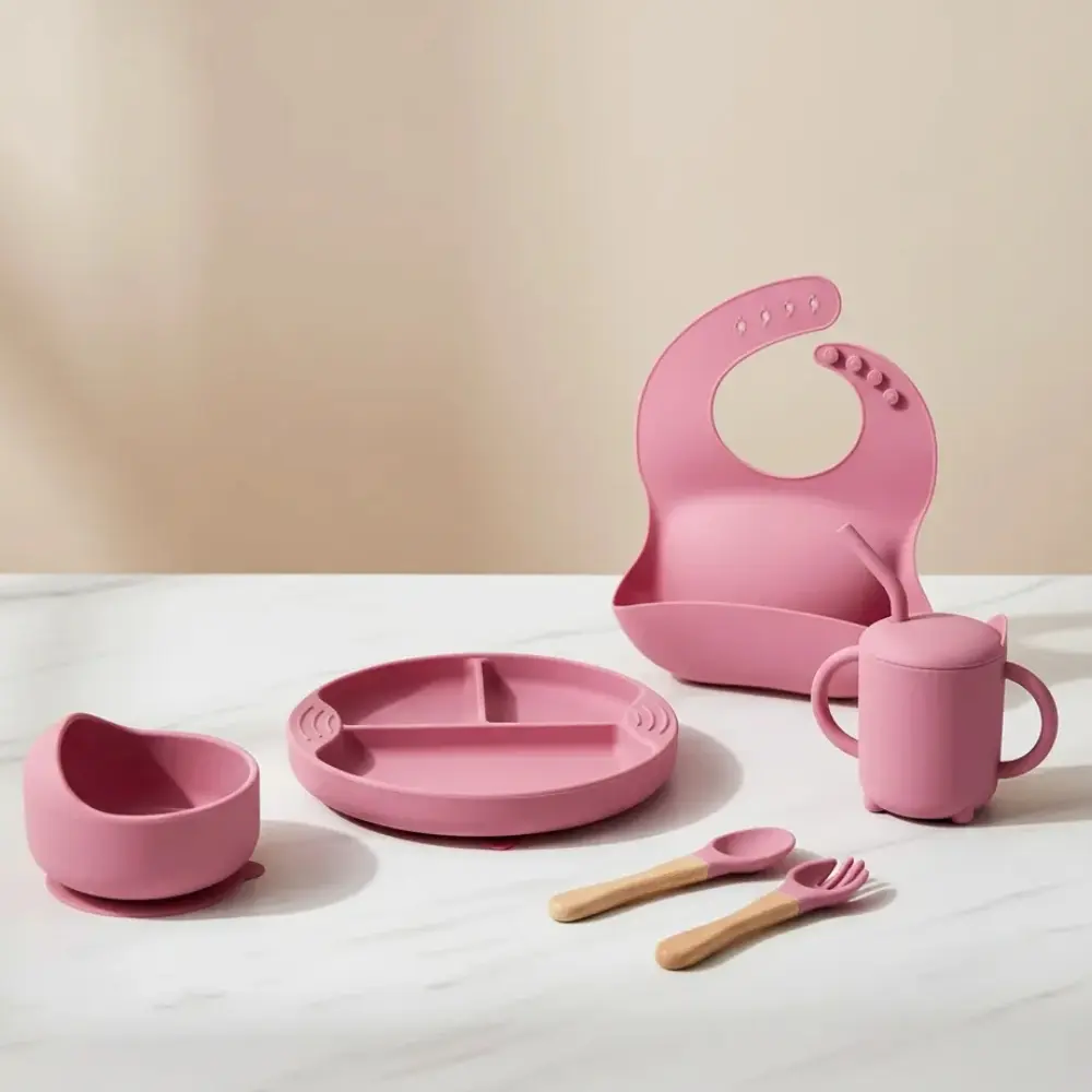Set Alimentacion Bebe Plato Antideslizante Silicona Completo