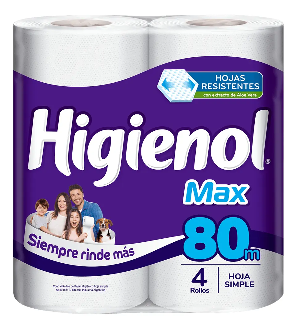 Papel higiénico Higienol MAX simple 80 m pack de 4