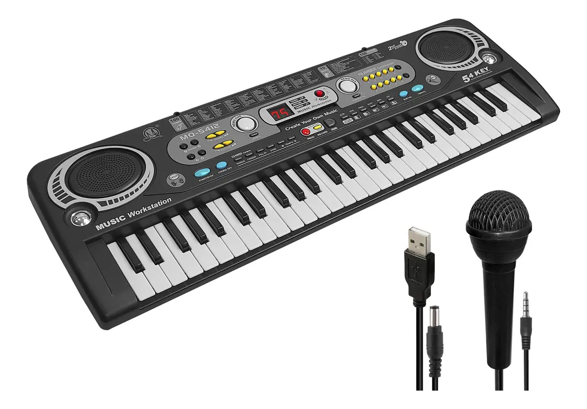 Teclado Organo Electronico SPICA Pantalla Led 54 Teclas Microfono Color Negro