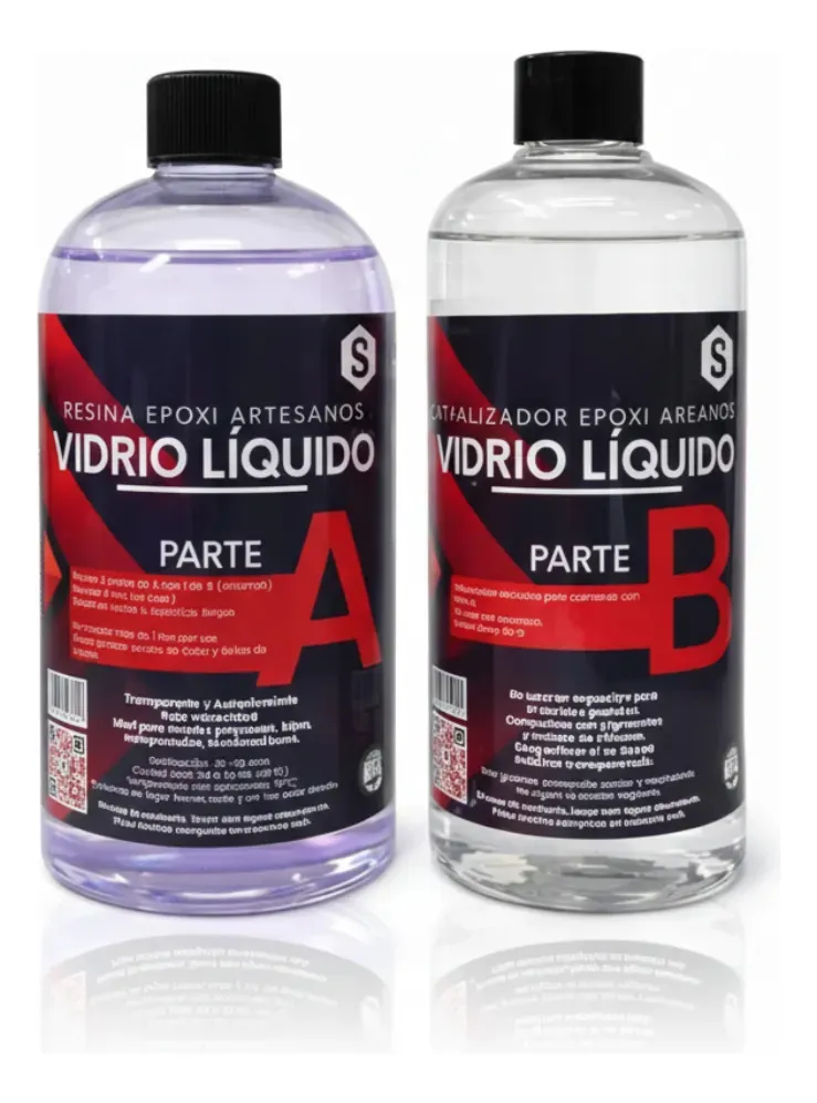 Resina Epoxi Revestimiento 1kg Cristal Vidrio Liquido 2:1 Ideal para artesanías baja viscosidad Libre de BPA
