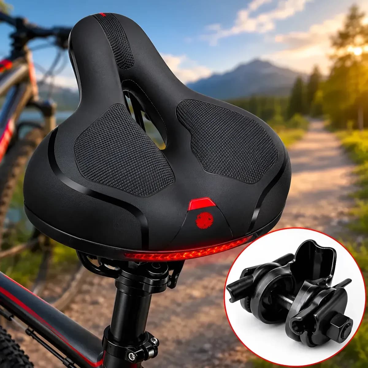 Asiento Sillin Grande De Bicicleta Comodo Urbano Con Grampa Negro 21 Cm 24.8 Cm