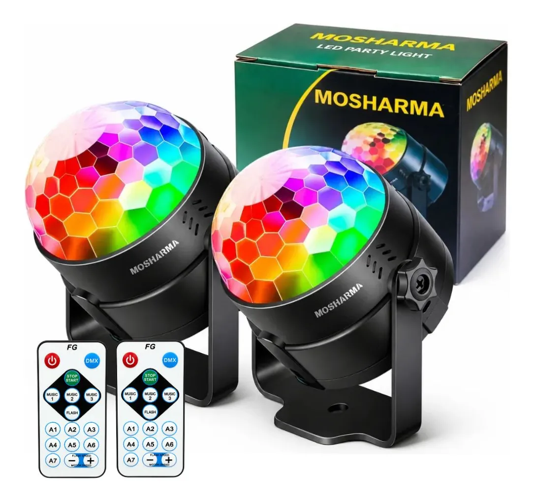 2 Bolas Luces Led Rgb Control Media Esfera Boliche Ritmica