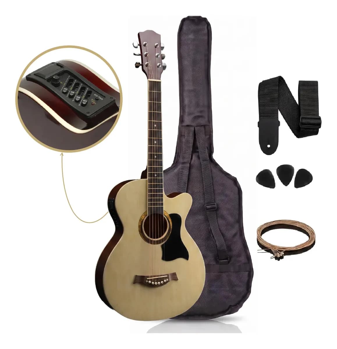 Guitarra Electroacústica EAG003 Natural Brillante Para Diestros