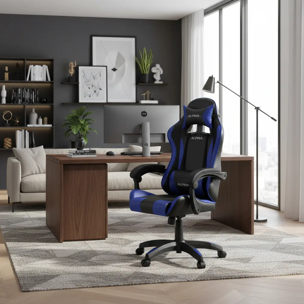 Silla Gamer Alpina Ergonómica Giratoria Reclinable ft-088 Color Negro/Azul Material del tapizado Cuero sintético