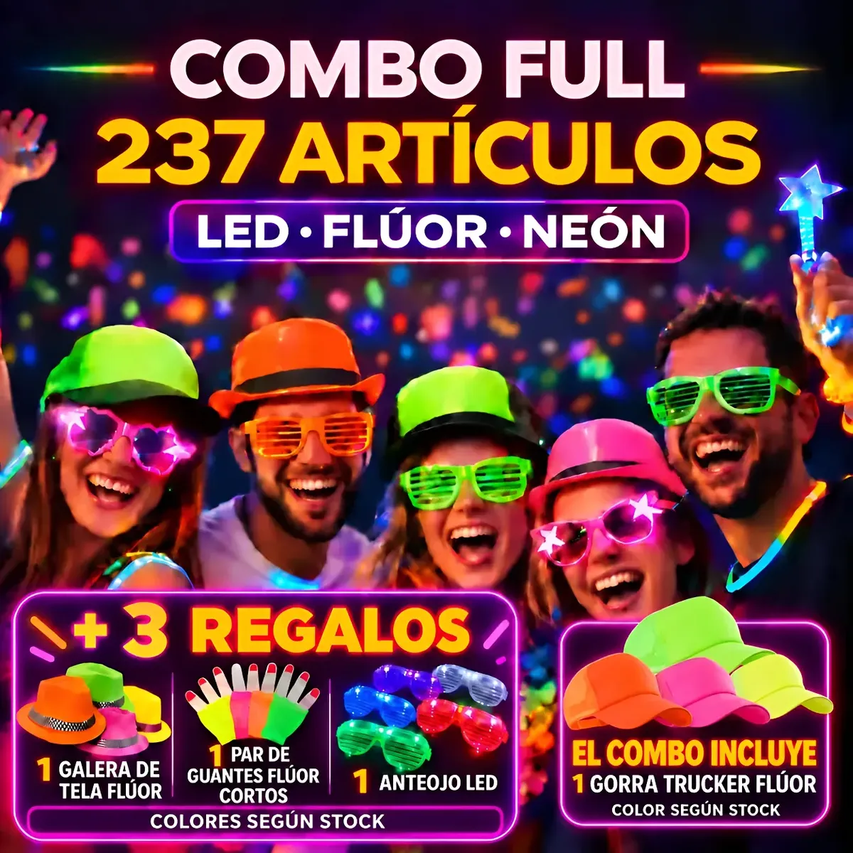 Combo Cotillon Luminoso 237 Art./115 Pers. Led Neon Fluor