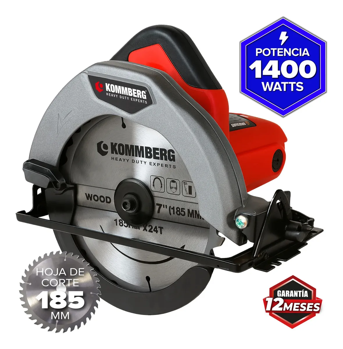 Sierra Circular Kommberg 5000 Rpm Eléctrica 1400w Disco 7 PuLG 185 Mm Y Guía Incluidos Kb-sc1400